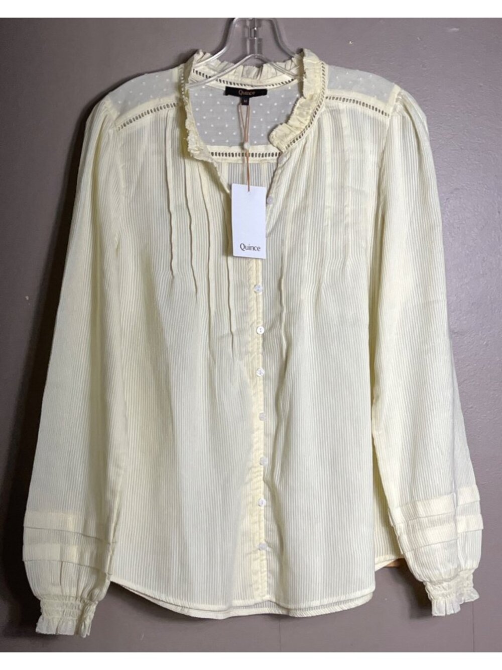 NWT Quince Peasant Blouse Textured Custard Pale Yellow Dainty Cottagecore Wom M - Picture 3 of 10